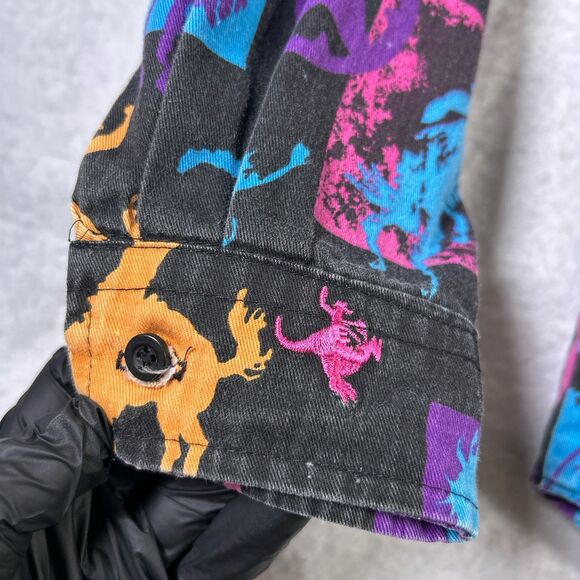 Vintage Lone Roo By Roper Western Shirt Black Purple Cowboy Geometric Print READ - Picture 3 of 16